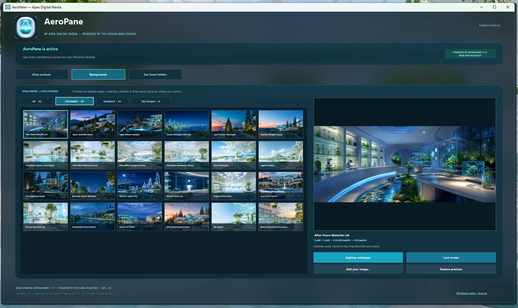 AeroPane background library with ultrawide wallpapers