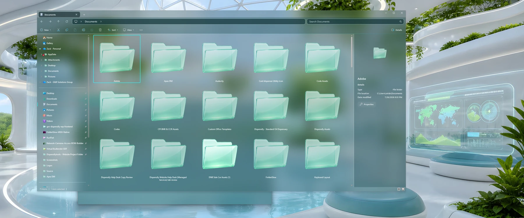 Windows Explorer with Sea Foam glass folders